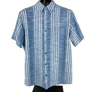 Weatherproof Linen Shirt Mens Small Short Sleeves Washable Button Down Blue Soft